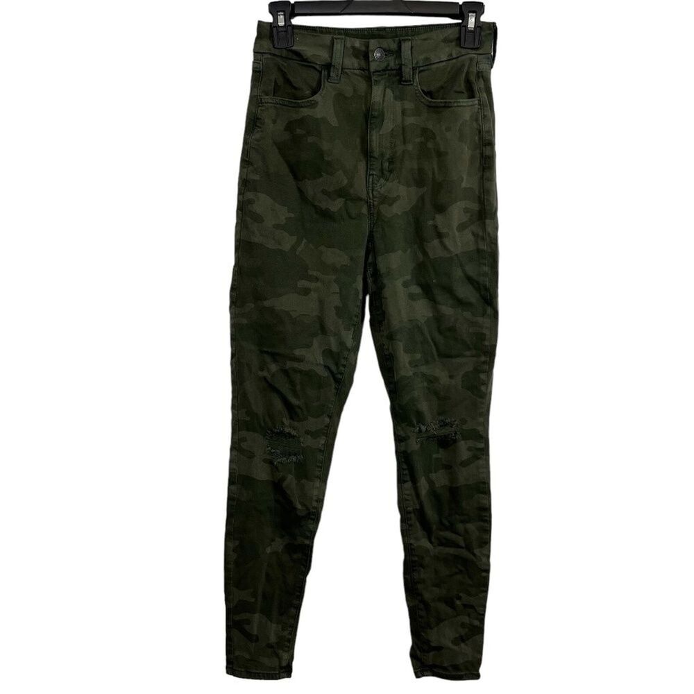 AMERICAN EAGLE SUPER HI RISE JEGGING Camo Next Level Stretch Jeans Green sz 6 R